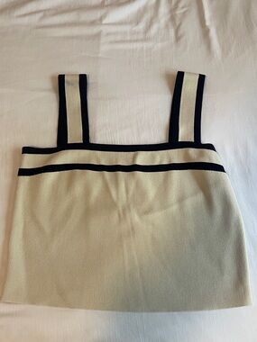 Beige Knit Tank Top with Black Trim